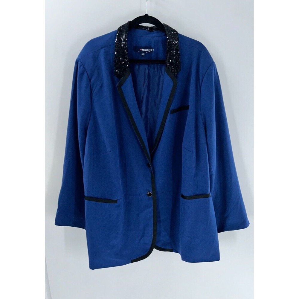 Women's Denim 24/7 Blue Black Sequin Collar Blazer Size 32W